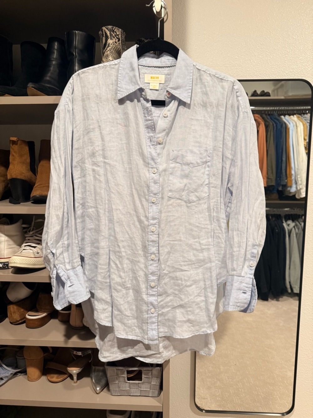 Anthropologie Light Blue Linen Button-Down Shirt